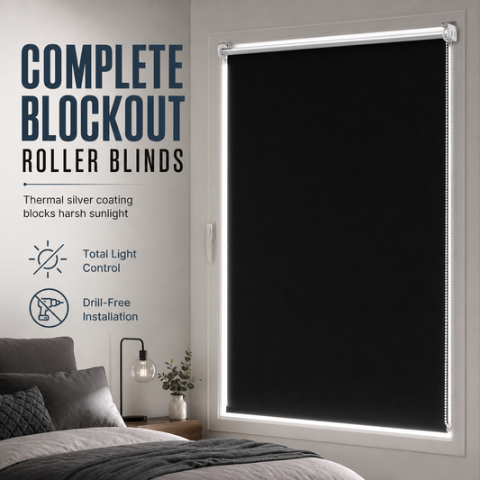 🔥 50 % RABATT!! 📢🌑 100% Verdunkelungsrollo – UV-Schutz, nahtlose Kanten & Klemmfix ohne Bohren, 130 cm Schwarz