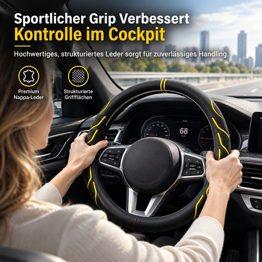 📢📢50% RABATT !!⏰Ganzjährig leuchtende Nappaleder-Lenkradabdeckung, rutschfest, atmungsaktiv, verschleißfest, für runde und D-förmige Lenkräder
