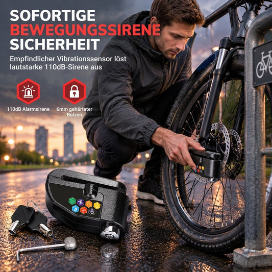 📢📢50% RABATT !!⏰Diebstahlsicherung Scheibenbrems-Alarmschloss für Fahrräder Mountainbikes Motorräder und E-Bikes