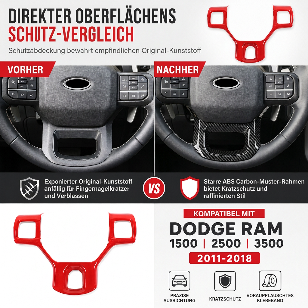 Before and after comparison of steering wheel trim appearance