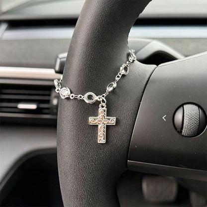 🏹✝️Retro-Anhänger in Form eines Autolenkrads aus Leichtmetall mit Kreuz- und Sternmotiv