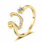 Adjustable Rhinestone Initial Ring for Women